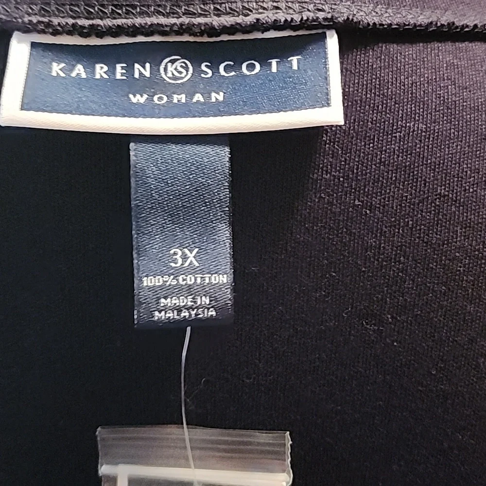 New with tags Karen Scott ladies 3X 3/4 sleeve Henley style top. Navy blue. - Picture 3 of 3